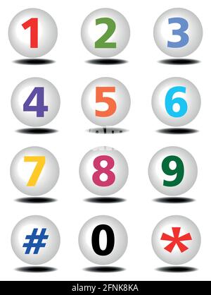 Boutons de téléphone avec des numéros et des ombres de couleur Illustration de Vecteur