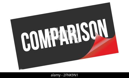 Texte DE COMPARAISON inscrit sur un autocollant rouge noir. Banque D'Images