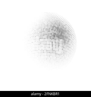 Illustration du vecteur en pointillés de la sphère demi-ton. Logo à points motifs demi-ton de cercle. Illustration du vecteur globe. Illustration de Vecteur