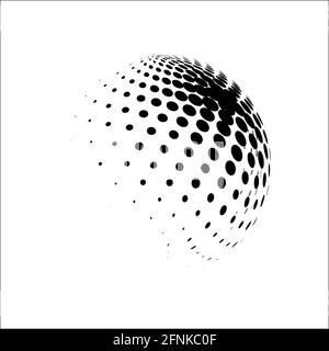 Illustration du vecteur en pointillés de la sphère demi-ton. Logo à points motifs demi-ton de cercle. Illustration du vecteur globe. Illustration de Vecteur