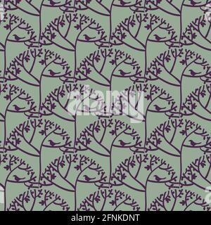 motif vectoriel sans couture pour les arbres et les oiseaux Illustration de Vecteur