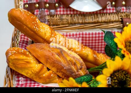 Pain français appétissant, baguette, pain au beurre Banque D'Images