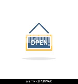 Avis ouvert. Libellé avec texte. Icône de couleur avec ombre. Illustration du vecteur de glyphe de commerce Illustration de Vecteur