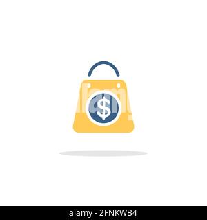 Sac à provisions. Dollar. Icône de couleur avec ombre. Illustration du vecteur de glyphe de commerce Illustration de Vecteur