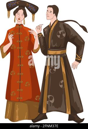 Chinois, homme et femme portant des vêtements Illustration de Vecteur