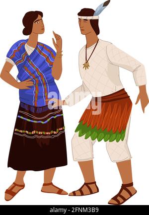 Homme et femme, gens en vêtements, empire maya Illustration de Vecteur