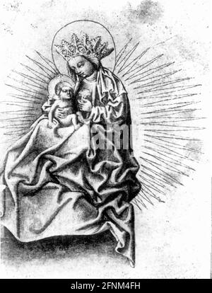 Religion, Christianisme, Madonna / Marie avec enfant, Madonna couronnée, dessin de plume, Franconian, DROITS-SUPPLÉMENTAIRES-AUTORISATION-INFO-NON-DISPONIBLE Banque D'Images