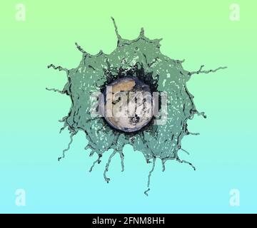 planète terre avec eau transparente éclaboussant sur fond de dégradé de couleurs pastel. concept de réchauffement climatique. environnement. rendu 3d Banque D'Images