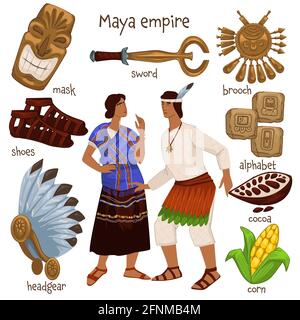 Empire Maya, vecteur de personnes et d'effets personnels Illustration de Vecteur