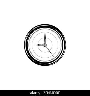 Horloge vintage noire. Icône plate isolée sur fond blanc. Illustration du temps rétro. Minutes et secondes. Temps de travailler ou de créer un concept. Illustration de Vecteur