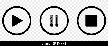 Boutons noirs de lecture, de pause et d'arrêt. Panneau média. Icônes vectorielles isolées sur fond transparent Illustration de Vecteur