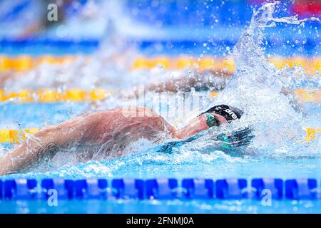 Budapest, Hongrie. 18 mai 2021. BUDAPEST, HONGRIE - MAI 18: Max McCusker of Ireland participant au tournoi Freestyle mixte de 4 x 200 m préliminaire lors des championnats européens d'Atics LEN natation à Duna Arena le 18 mai 2021 à Budapest, Hongrie (photo de Marcel ter Bals/Orange Pictures) crédit: Orange pics BV/Alay Live News crédit: Orange pics BV/Alay Live News Banque D'Images