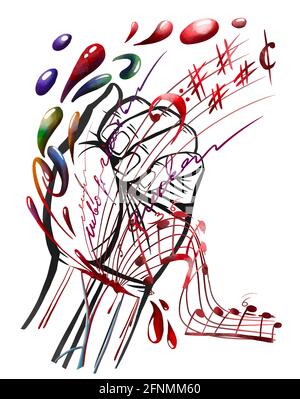 La paume de la main est tracée par une ligne. Esquisse numérique Banque D'Images