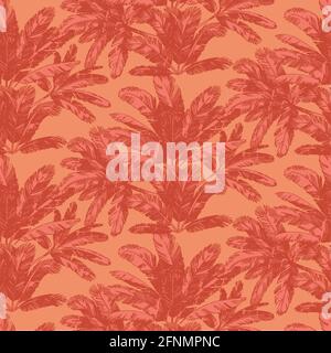 Palmier rose corail feuilles illustration vectorielle détaillée motif sans couture Illustration de Vecteur