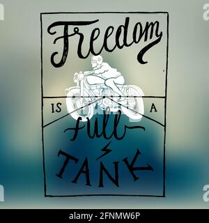freedom est un réservoir plein de moto pilote lettrage. dessin à la main de l'imprimé de moto vecteur. Illustration de Vecteur