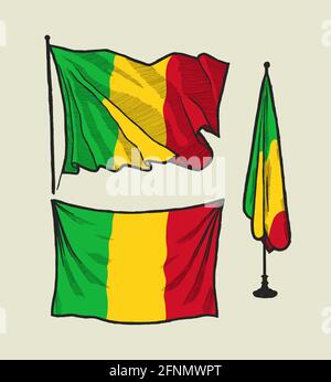 Drapeau du Mali sur le vent et sur le mur jeu d'illustrations Illustration de Vecteur