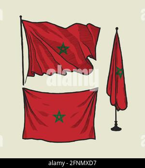 Drapeau du Maroc sur le vent et sur le mur jeu d'illustrations Illustration de Vecteur