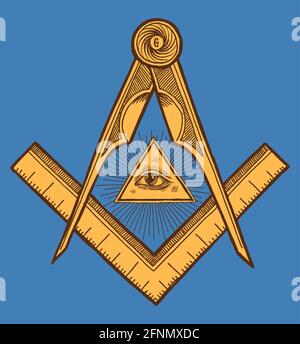 Symbole freemason - la place et les Compasses. Illustration vectorielle à imprimé occulte vintage. Illustration de Vecteur