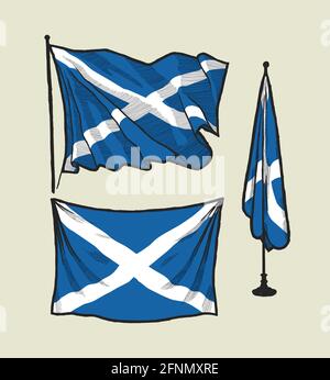 Drapeau de l'Écosse sur le vent et sur le mur jeu d'illustrations Illustration de Vecteur