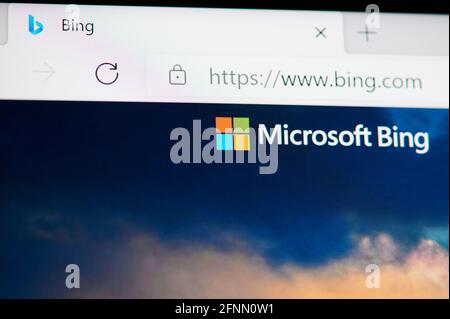 New york, Etats-Unis - 17 mai 2021 : macro du menu du navigateur Microsoft bing vue rapprochée Banque D'Images