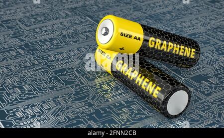 Batteries Graphène génériques sur une carte de circuit imprimé vierge - 3D Rendu Banque D'Images