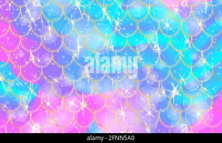 Arrière-plan holographique arc-en-ciel. Balances dorées. Imprimé Sirène. Vecteur Illustration de Vecteur