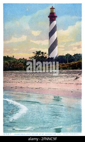 Carte postale de Floride de la maison de lumière Anastasia à Saint Augustine. Artiste inconnu. Année inconnue (env 1890). Publié aux États-Unis. Banque D'Images