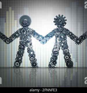 Le partenariat commercial et le réseau mondial de travail d'équipe ou le concept d'alliance financière avec un graphique boursier comme une illustration 3D. Banque D'Images