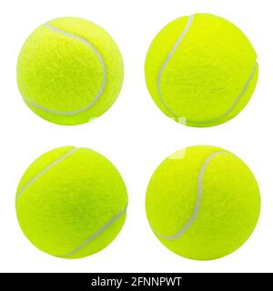 Collection de balles de tennis isolées sur fond blanc avec passe-cheveux Banque D'Images