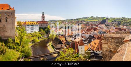 Panorama urbain de la ville historique Cesky Krumlov, république tchèque Banque D'Images