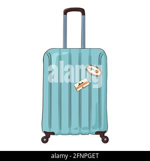 Attribut vacances d'été pour logo, modèle de publicité, web design, imprimés, arrière-plans. Illustration d'un schéma de ligne avec bagage isolé Illustration de Vecteur