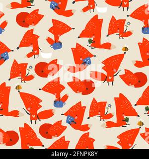 Motif sans couture avec renards mignons sur fond gris Illustration de Vecteur