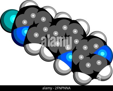 Molécule de diagnostic Flortaucipir (18F). Agent de diagnostic radioactif utilisé pour l'imagerie de la pathologie du tau dans la maladie d'Alzheimer. Rendu 3D. Atomes Illustration de Vecteur