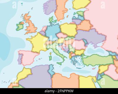 Carte de l'Europe continentale - dessin animé à la main Illustration de Vecteur
