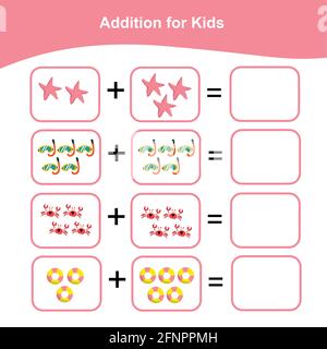 Jeu de comptage pour les enfants d'âge préscolaire. Cette feuille de travail est adaptée à l'éducation des jeunes enfants sur la façon de bien compter. Mathématiques imprimables éducatives Banque D'Images