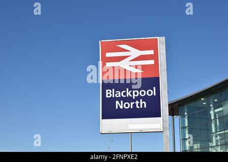 Panneau Blackpool North train Station Banque D'Images