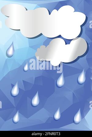 Arrière-plan abstrait avec des nuages découper le papier et les gouttes de pluie ciel polygonal Illustration de Vecteur
