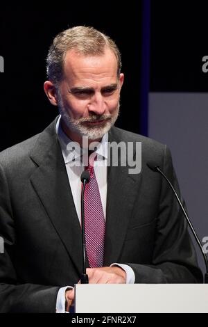 Madrid, Espagne. 18 mai 2021. Le roi Felipe VI d'Espagne s'est exprimé au 4ème Congrès ibéro-américain CEAPI pour les dirigeants d'entreprises et de familles d'entreprises au Forum Caixa. Crédit : SOPA Images Limited/Alamy Live News Banque D'Images