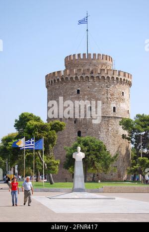 Le 16ème siècle, la Tour Blanche de Thessalonique sur front de mer, Thessalonique, Chalcidique, Macédoine Centrale, Grèce Banque D'Images