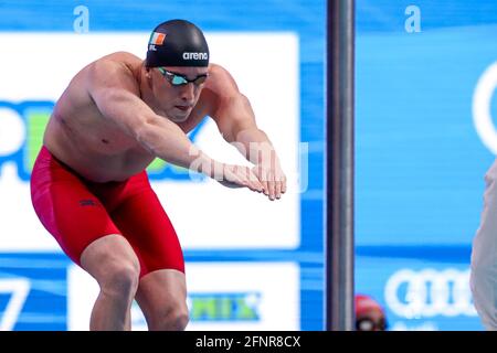 BUDAPEST, HONGRIE - 18 MAI : Max McCusker d'Irlande participant à la finale Freestyle mixte 4 x 200 m lors des championnats d'athlétisme européen LEN natation à Duna Arena le 18 mai 2021 à Budapest, Hongrie (photo de Marcel ter Bals/Orange Pictures) Banque D'Images