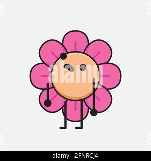 Illustration vectorielle du personnage de fleur avec un visage mignon, des mains simples et des dessins de jambe sur un arrière-plan isolé. Style plat de dessin animé. Illustration de Vecteur