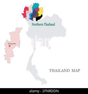 Cartes de Thaïlande avec cartes rouges PIN sur rose pâle Couleur de la province de Chiang Mai Illustration de Vecteur