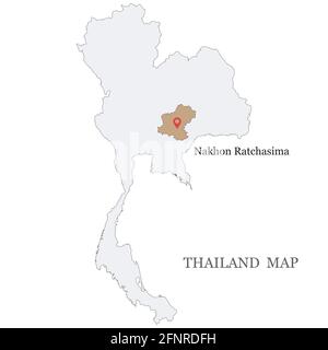 Cartes de Thaïlande avec cartes rouges PIN sur Khorat (Korat) Ou dans la province de Nakhon Ratchasima, dans une zone brun doré en blanc arrière-plan Illustration de Vecteur