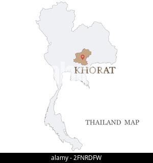 Cartes de Thaïlande avec cartes rouges PIN sur Khorat (Korat) Ou dans la province de Nakhon Ratchasima, dans une zone brun doré en blanc arrière-plan Illustration de Vecteur