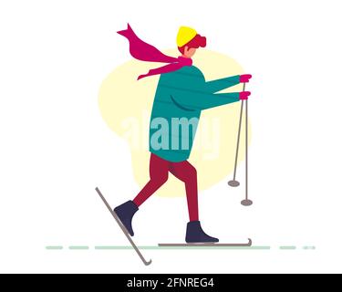 jeune homme va skier illustration vectorielle dans un style plat Illustration de Vecteur