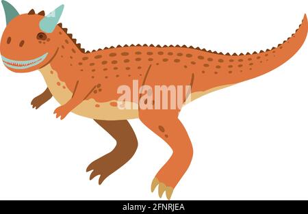 Mignon dessin animé Doodle carnotaurus, isolé sur fond blanc. Illustration de Vecteur