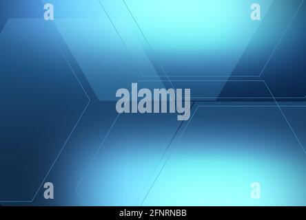 Arrière-plan bleu abstrait avec plusieurs traits hexagonaux Banque D'Images