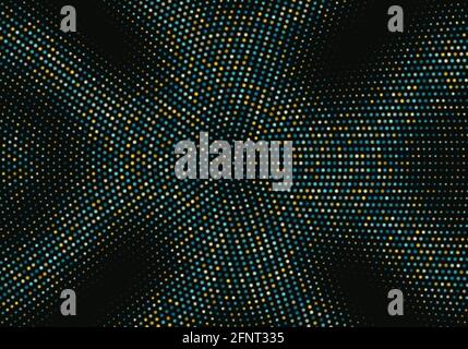 Résumé fond noir effet demi-ton particules bleues dorées rondes Illustration de Vecteur