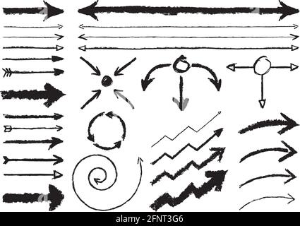 Un jeu de 30 flèches dessinées à la main de formes et de tailles différentes. Illustration de Vecteur