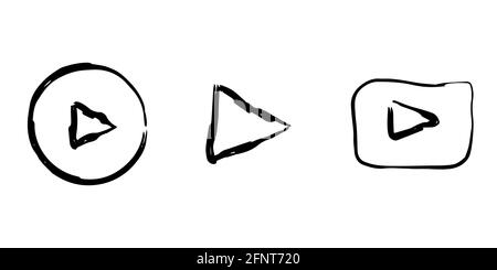 boutons de lecture esquisses vectorielles isolées. Icônes de lecture dessin main avec un contour noir Banque D'Images